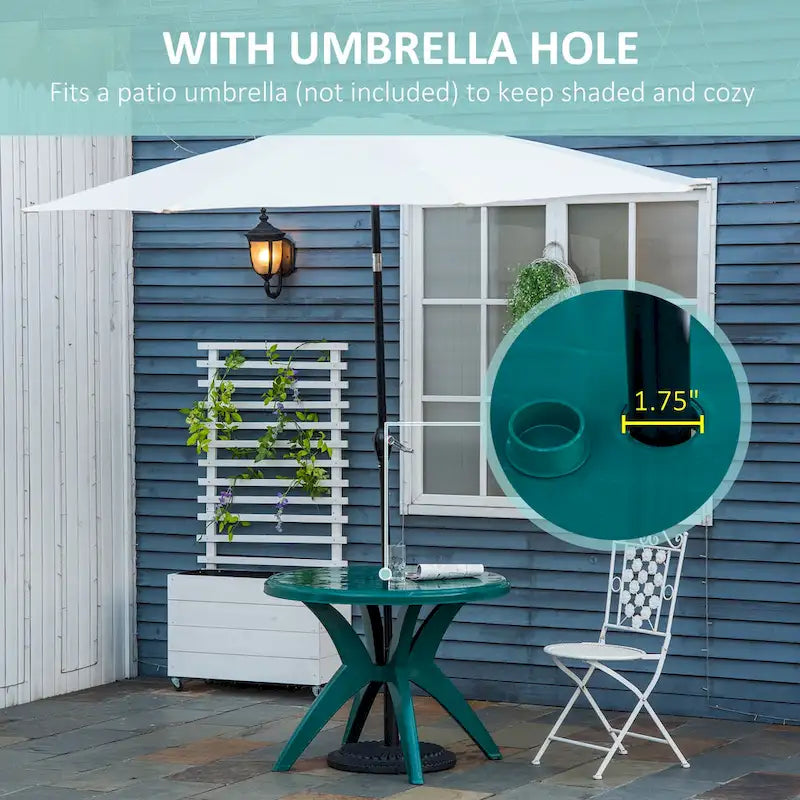 White/Green Round Bistro Outdoor Dining Table with Umbrella Hole, 2-Person
