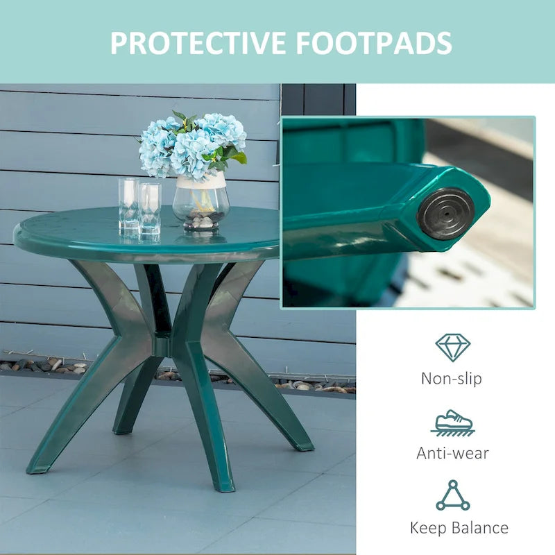 White/Green Round Bistro Outdoor Dining Table with Umbrella Hole, 2-Person