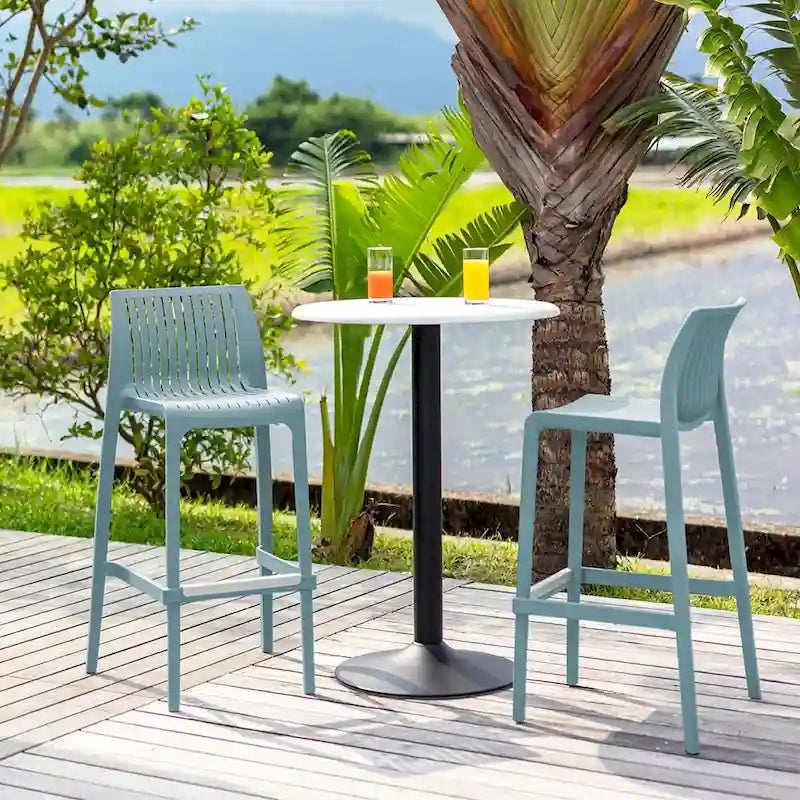 Grey Rattan-Style Resin Stackable Bar Stool, Set of 2