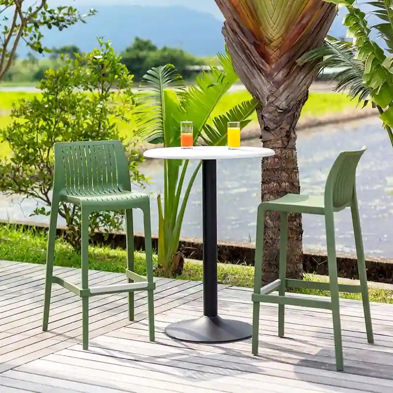 Grey Rattan-Style Resin Stackable Bar Stool, Set of 2
