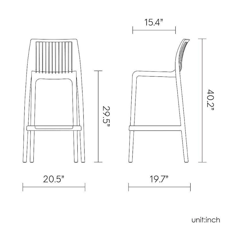 Grey Rattan-Style Resin Stackable Bar Stool, Set of 2