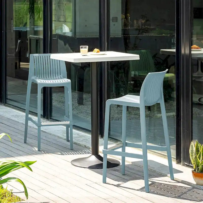 Grey Rattan-Style Resin Stackable Bar Stool, Set of 2