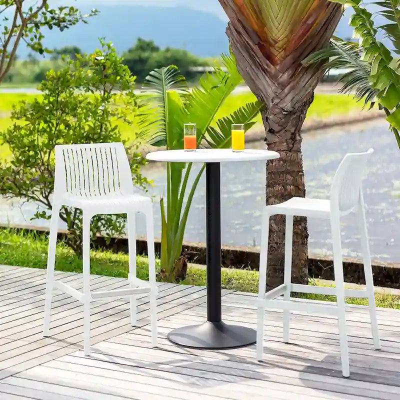 Grey Rattan-Style Resin Stackable Bar Stool, Set of 2