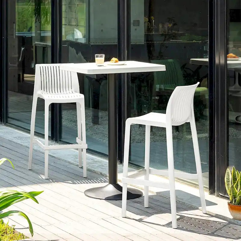 Grey Rattan-Style Resin Stackable Bar Stool, Set of 2
