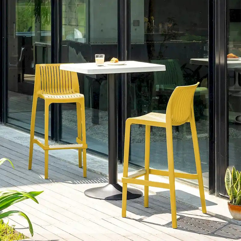 Grey Rattan-Style Resin Stackable Bar Stool, Set of 2