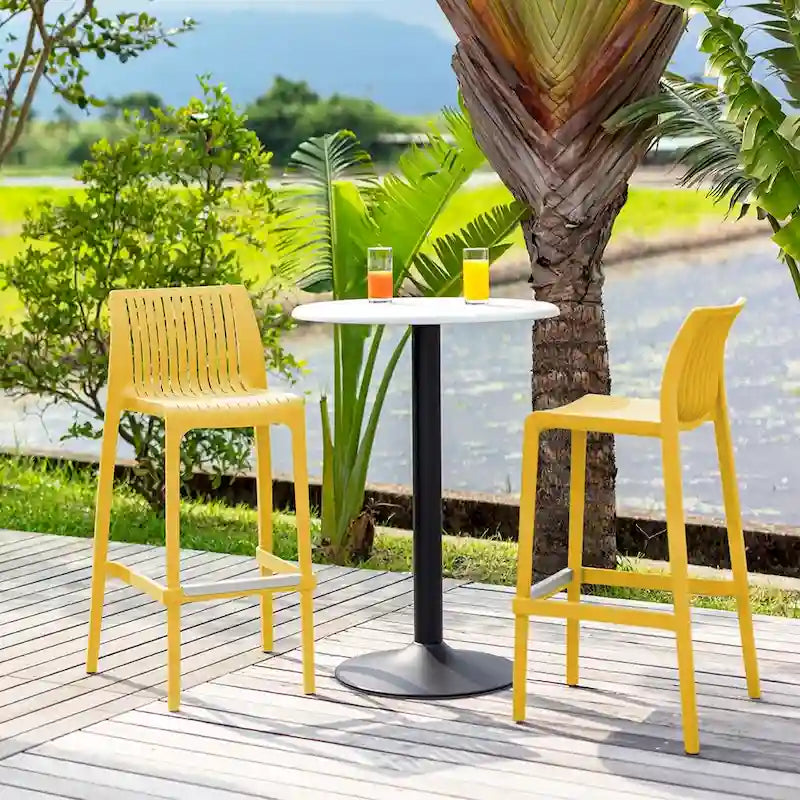 Grey Rattan-Style Resin Stackable Bar Stool, Set of 2