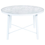 Round Outdoor Dining Table – Aluminum Frame with Tempered Glass Top, Floral Cutout, Seats 4 (White / Brown / Red / Black)
