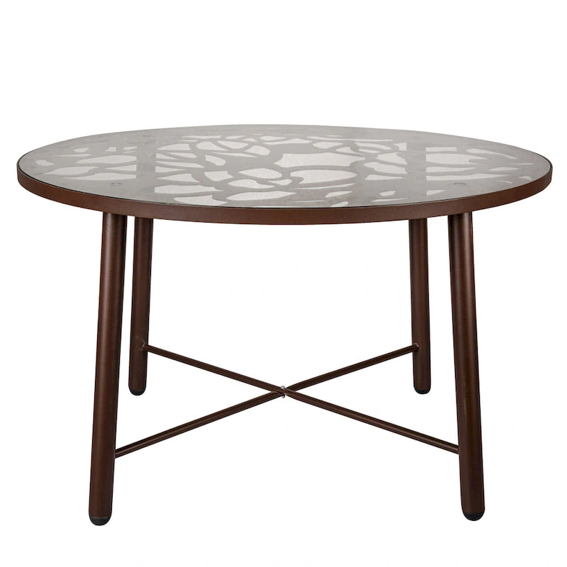 48 in. Round Outdoor Dining Table in Aluminum with Tempered Glass Tabletop - 47.25 x 47.25