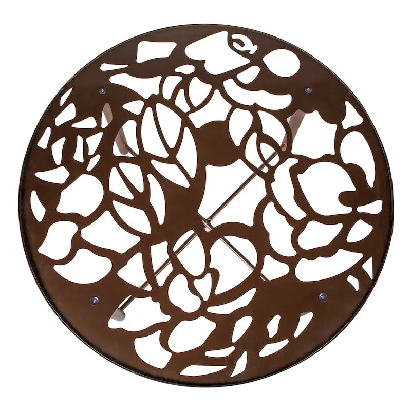 Round Outdoor Dining Table – Aluminum Frame with Tempered Glass Top, Floral Cutout, Seats 4 (White / Brown / Red / Black)