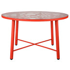Round Outdoor Dining Table – Aluminum Frame with Tempered Glass Top, Floral Cutout, Seats 4 (White / Brown / Red / Black)