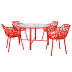 Round Outdoor Dining Table – Aluminum Frame with Tempered Glass Top, Floral Cutout, Seats 4 (White / Brown / Red / Black)