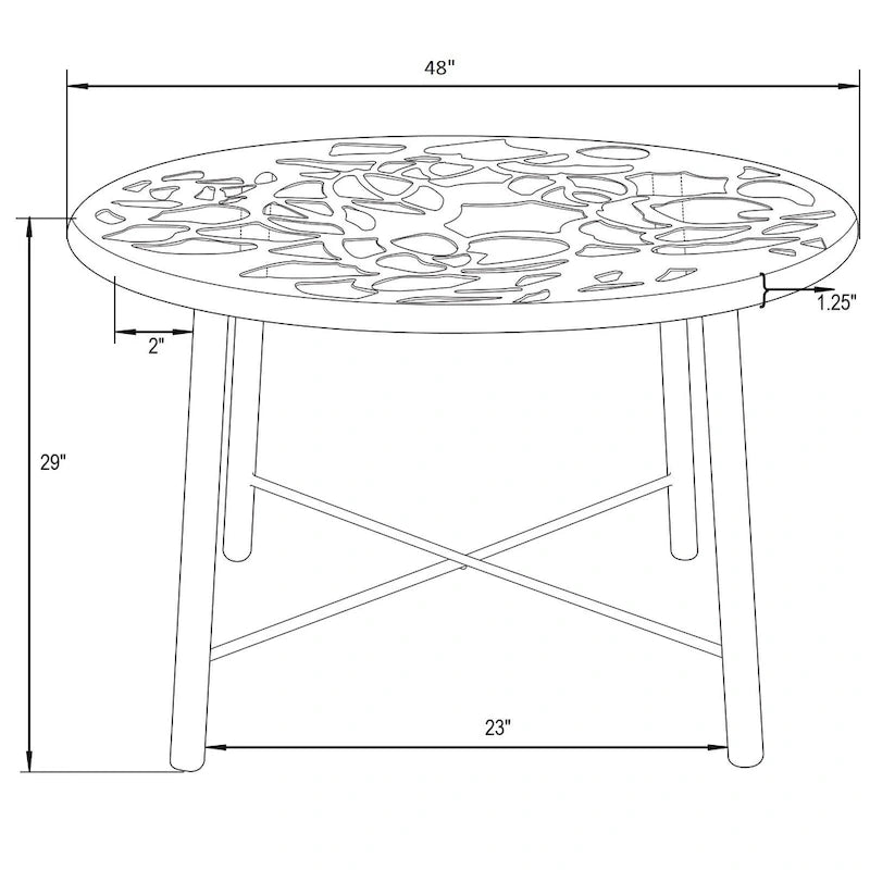 Round Outdoor Dining Table – Aluminum Frame with Tempered Glass Top, Floral Cutout, Seats 4 (White / Brown / Red / Black)