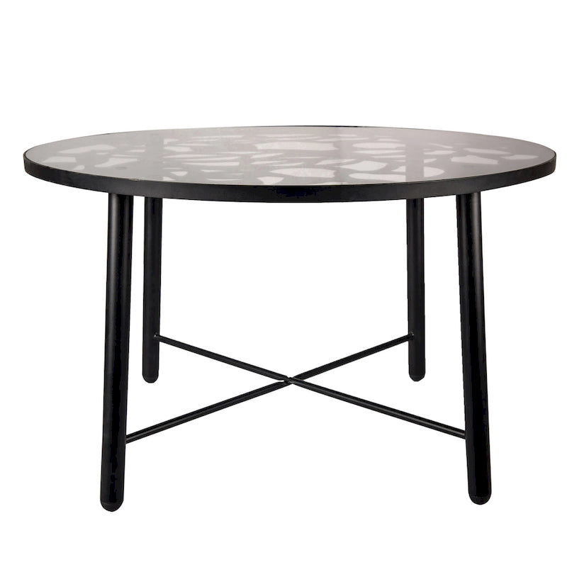 Round Outdoor Dining Table – Aluminum Frame with Tempered Glass Top, Floral Cutout, Seats 4 (White / Brown / Red / Black)