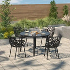 Round Outdoor Dining Table – Aluminum Frame with Tempered Glass Top, Floral Cutout, Seats 4 (White / Brown / Red / Black)