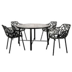 Round Outdoor Dining Table – Aluminum Frame with Tempered Glass Top, Floral Cutout, Seats 4 (White / Brown / Red / Black)