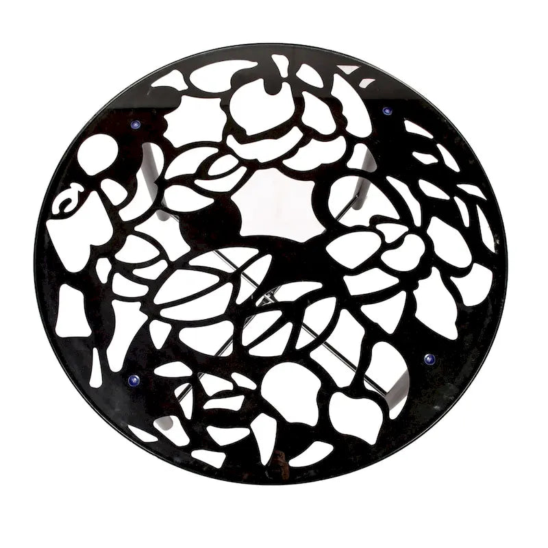 Round Outdoor Dining Table – Aluminum Frame with Tempered Glass Top, Floral Cutout, Seats 4 (White / Brown / Red / Black)