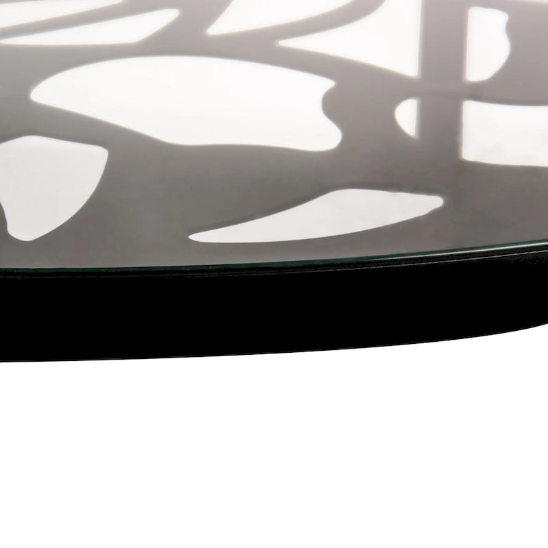 Round Outdoor Dining Table – Aluminum Frame with Tempered Glass Top, Floral Cutout, Seats 4 (White / Brown / Red / Black)