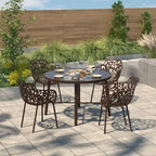 Round Outdoor Dining Table – Aluminum Frame with Tempered Glass Top, Floral Cutout, Seats 4 (White / Brown / Red / Black)