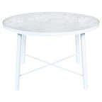 Round Outdoor Dining Table – Aluminum Frame with Tempered Glass Top, Floral Cutout, Seats 4 (White / Brown / Red / Black)