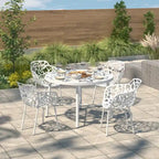 Round Outdoor Dining Table – Aluminum Frame with Tempered Glass Top, Floral Cutout, Seats 4 (White / Brown / Red / Black)