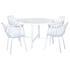 Round Outdoor Dining Table – Aluminum Frame with Tempered Glass Top, Floral Cutout, Seats 4 (White / Brown / Red / Black)
