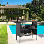 Brown / Black Wicker Outdoor Bar Counter Table, 2-Tier, Seats 6