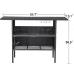 Brown / Black Wicker Outdoor Bar Counter Table, 2-Tier, Seats 6