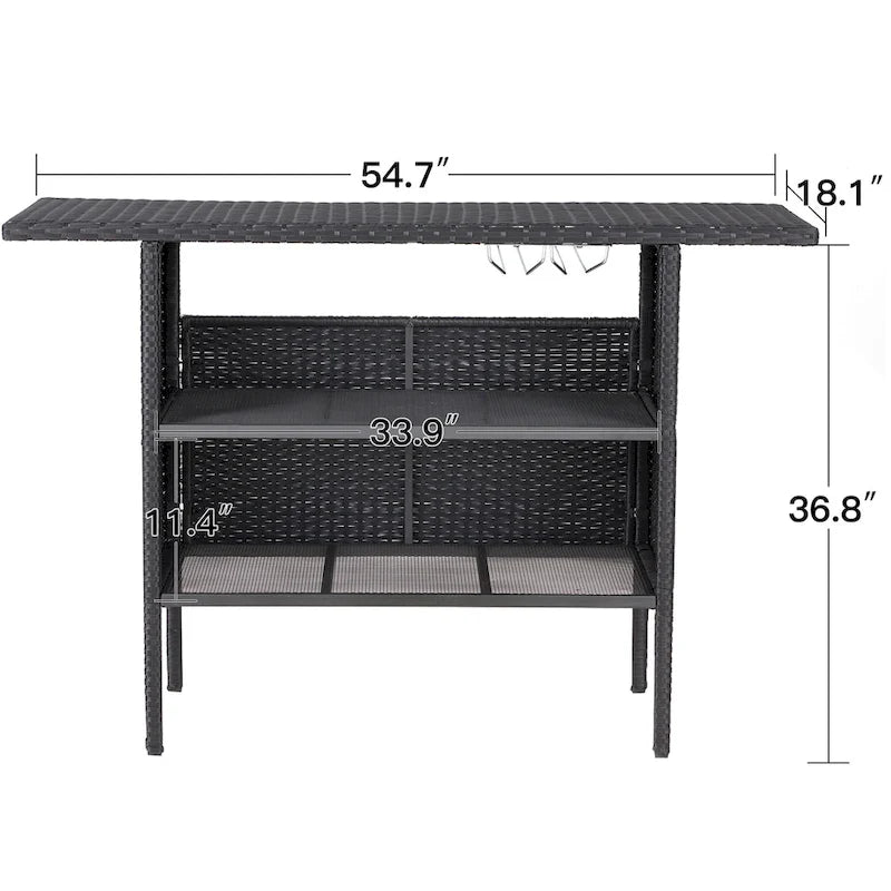 Brown / Black Wicker Outdoor Bar Counter Table, 2-Tier, Seats 6