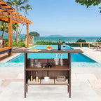 Brown / Black Wicker Outdoor Bar Counter Table, 2-Tier, Seats 6