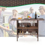Brown / Black Wicker Outdoor Bar Counter Table, 2-Tier, Seats 6