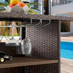 Brown / Black Wicker Outdoor Bar Counter Table, 2-Tier, Seats 6