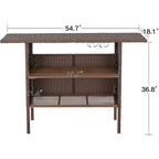 Brown / Black Wicker Outdoor Bar Counter Table, 2-Tier, Seats 6