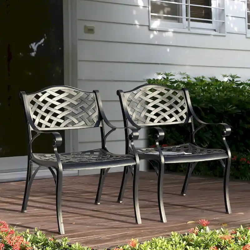2 PCS Cast Aluminum Bistro Chairs with Black and Gold Powder Coating