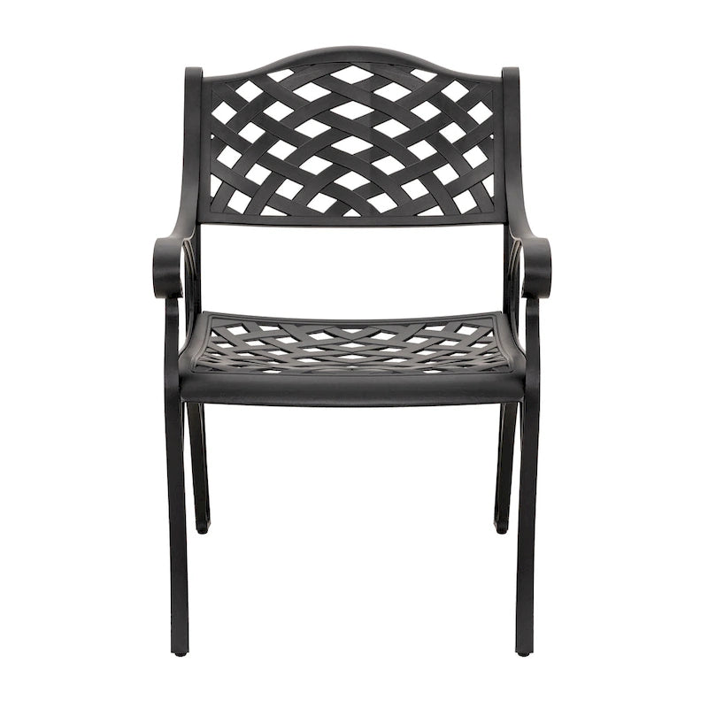 Black & Gold Cast Aluminum Bistro Chair Set, Lattice Style, 2-Person