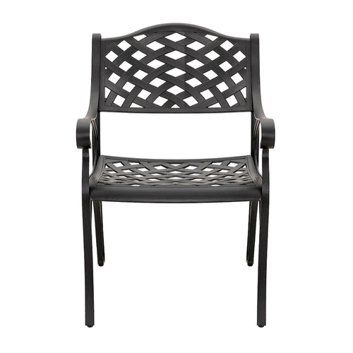 Black & Gold Cast Aluminum Bistro Chair Set, Lattice Style, 2-Person