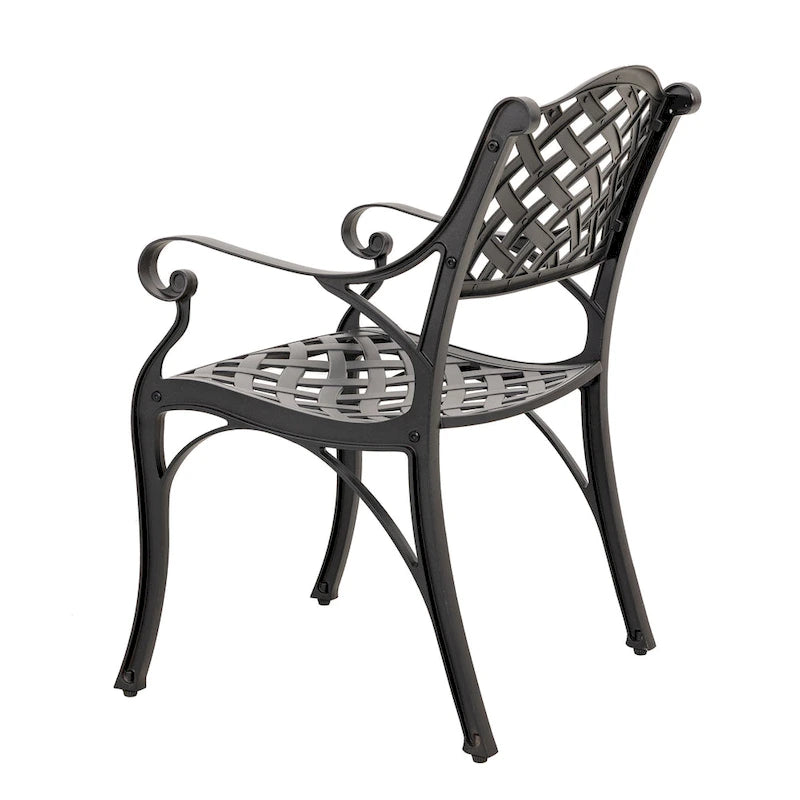 Black & Gold Cast Aluminum Bistro Chair Set, Lattice Style, 2-Person