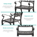 Black & Gold Cast Aluminum Bistro Chair Set, Lattice Style, 2-Person