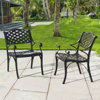 Black & Gold Cast Aluminum Bistro Chair Set, Lattice Style, 2-Person