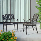 Black & Gold Cast Aluminum Bistro Chair Set, Lattice Style, 2-Person