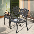 Black & Gold Cast Aluminum Bistro Chair Set, Lattice Style, 2-Person