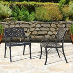 Black & Gold Cast Aluminum Bistro Chair Set, Lattice Style, 2-Person