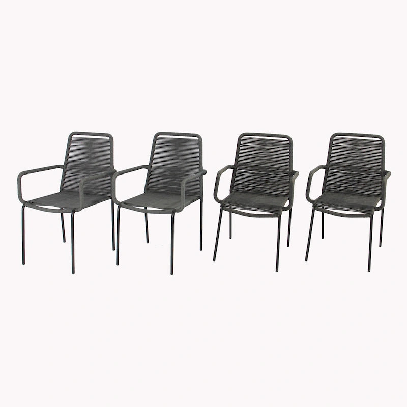 Grey / Black Rope Dining Arm Chair, Set of 4