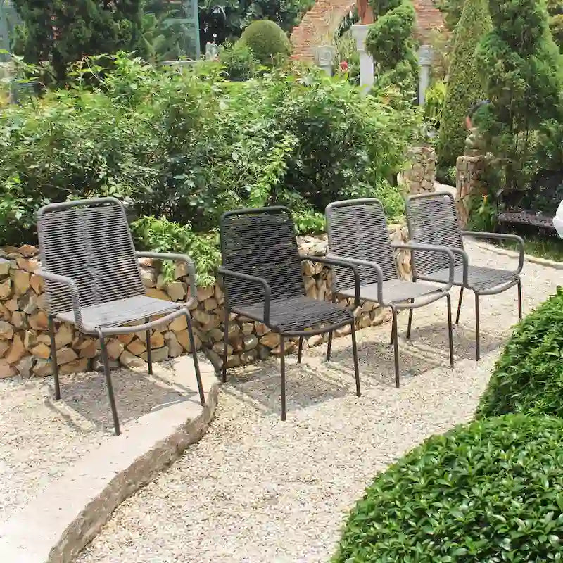 Grey / Black Rope Dining Arm Chair, Set of 4