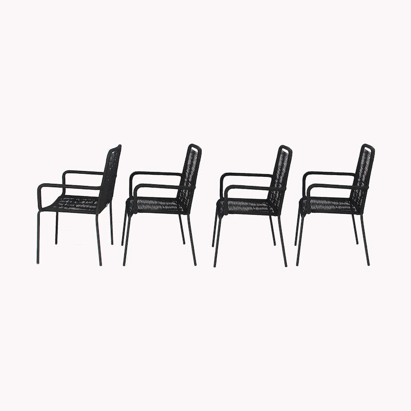 Grey / Black Rope Dining Arm Chair, Set of 4