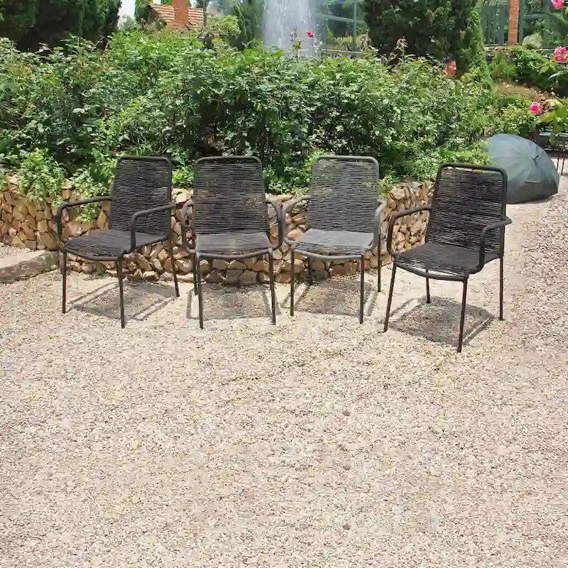Grey / Black Rope Dining Arm Chair, Set of 4