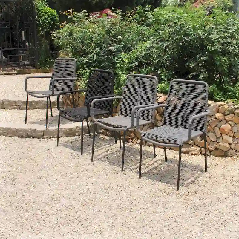 Grey / Black Rope Dining Arm Chair, Set of 4