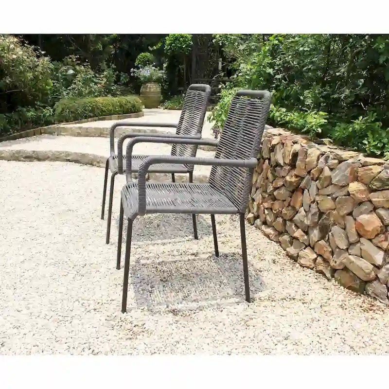 Grey / Black Rope Dining Arm Chair, Set of 4