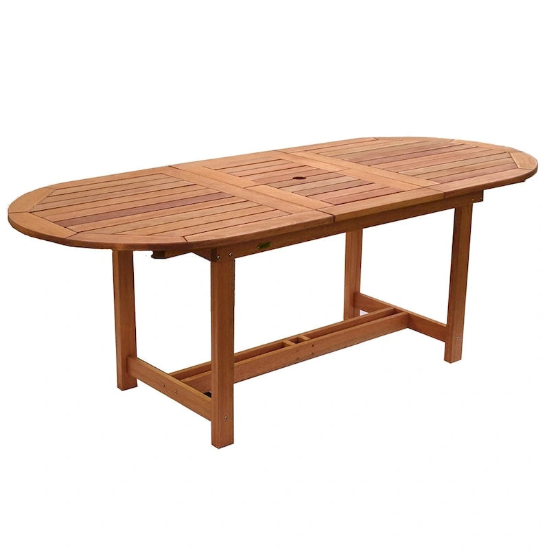 Amazonia Brown Oval Eucalyptus Wood Outdoor Dining Table with Extension - 71 in. L x 43 in. W x 29 in. H