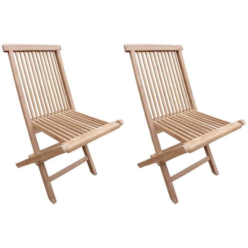 Brown Teak Folding Side Chair, Set of 2
