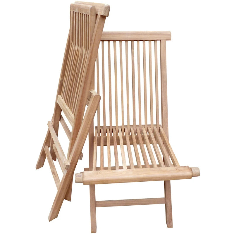 Brown Teak Folding Side Chair, Set of 2